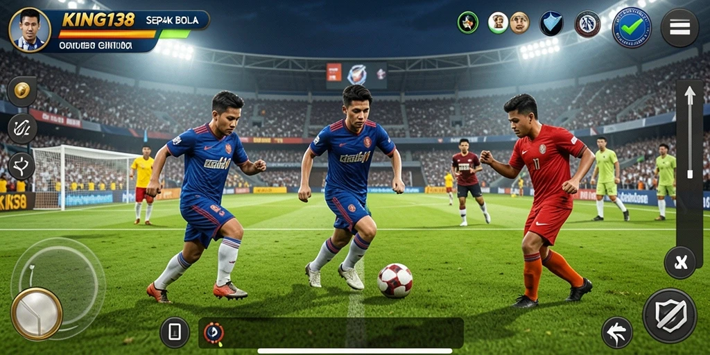 Antarmuka menarik dari KING138 yang menunjukkan aksi sepak bola.